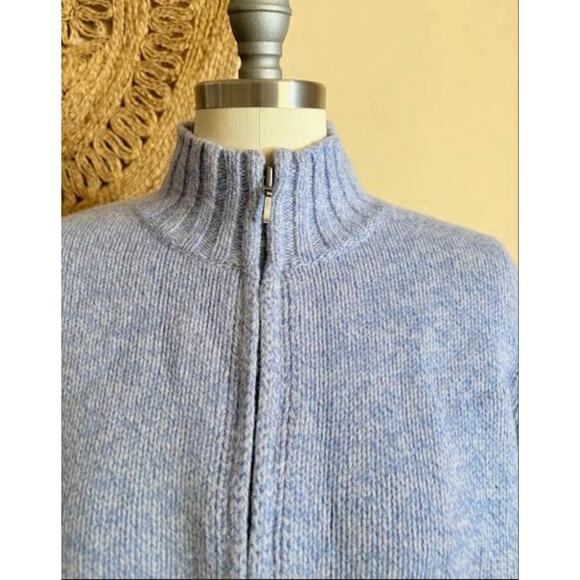 L.L.Bean Lambswool Angora Zip Sweater Women M Blue Full Zip Mock Neck Soft - Picture 2 of 5